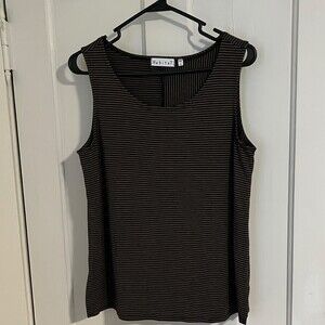 Habitat Brown Black Stripe Sleeveless Boho Tunic Tank Top Soft Rayon S Loose Fit